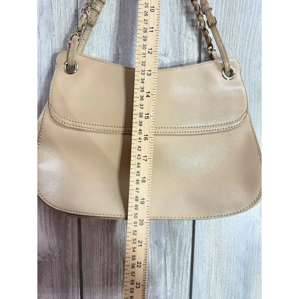 DKNY Beige Saffiano Leather Shoulder Bag Gold Chain Flap Crossbody Tan Handbag